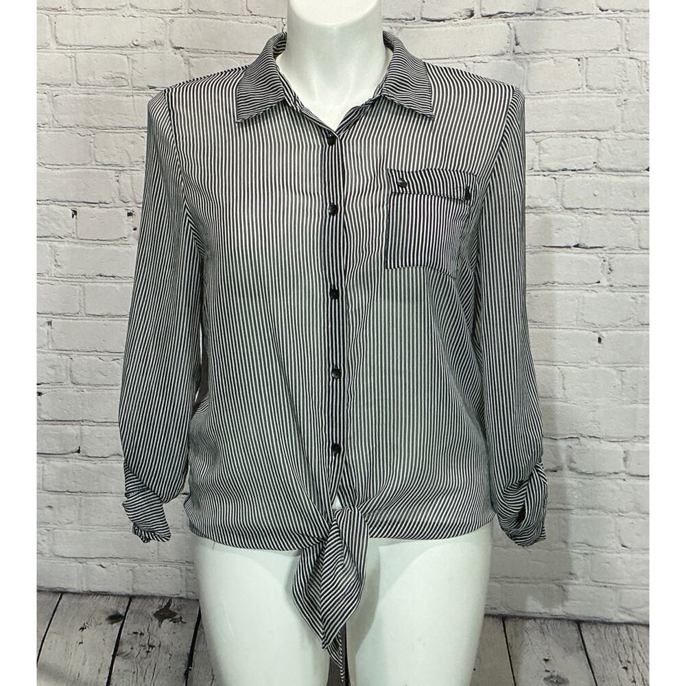 Zac & Rachel Women’s Black and White Striped Tie-Front Blouse (Size XL)